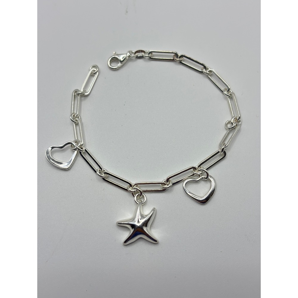 Apt. 9 Sterling Silver Starfish Heart Paperclip Link Charm Bracelet 7 Inch Italy